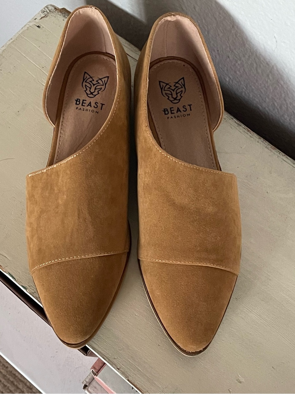 BEAST FASHION Camel Faux Suede Pointed Slip-On Loafers